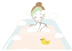 お風呂で体を温める女性のイラスト